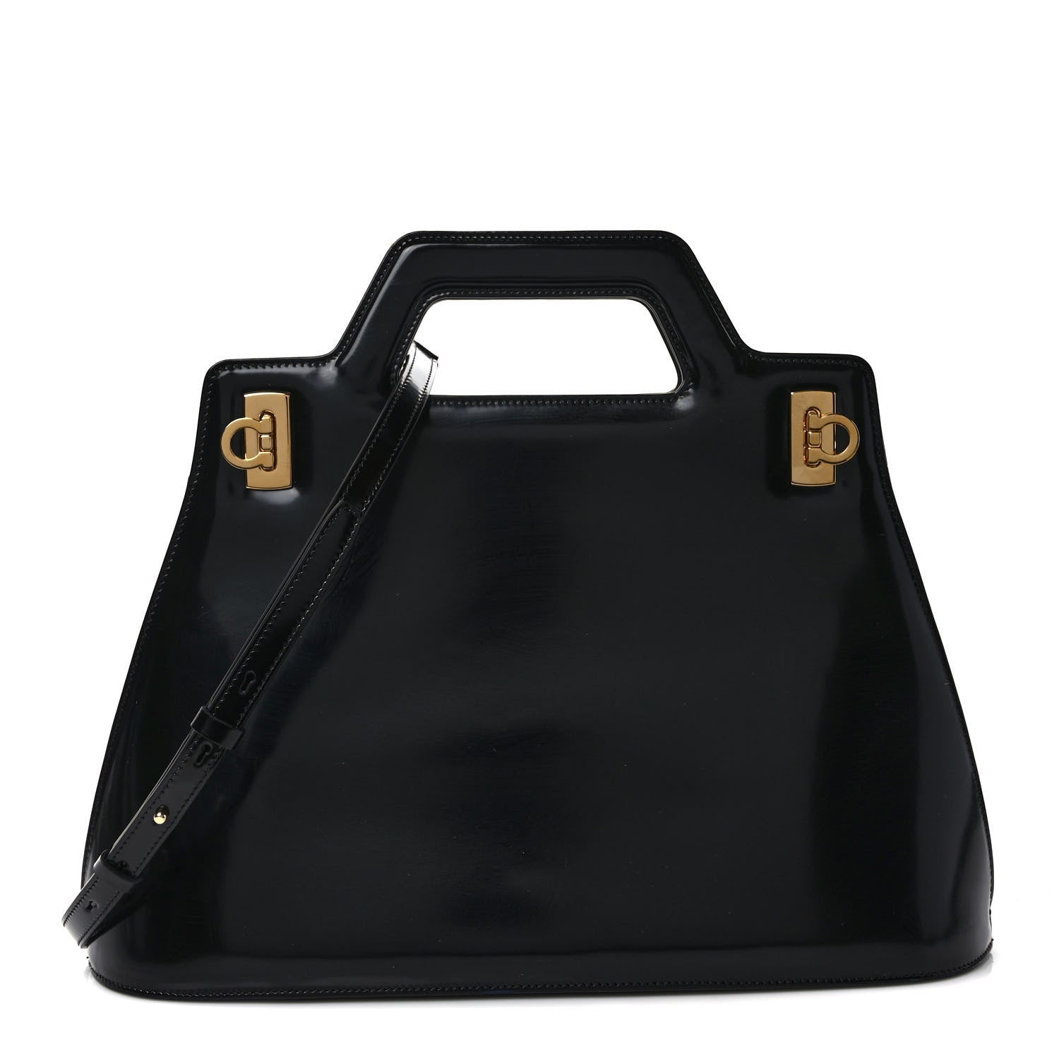 Salvatore Ferragamo Brushed Off Calfskin Wanda Top Handle Bag Black 1 of 8