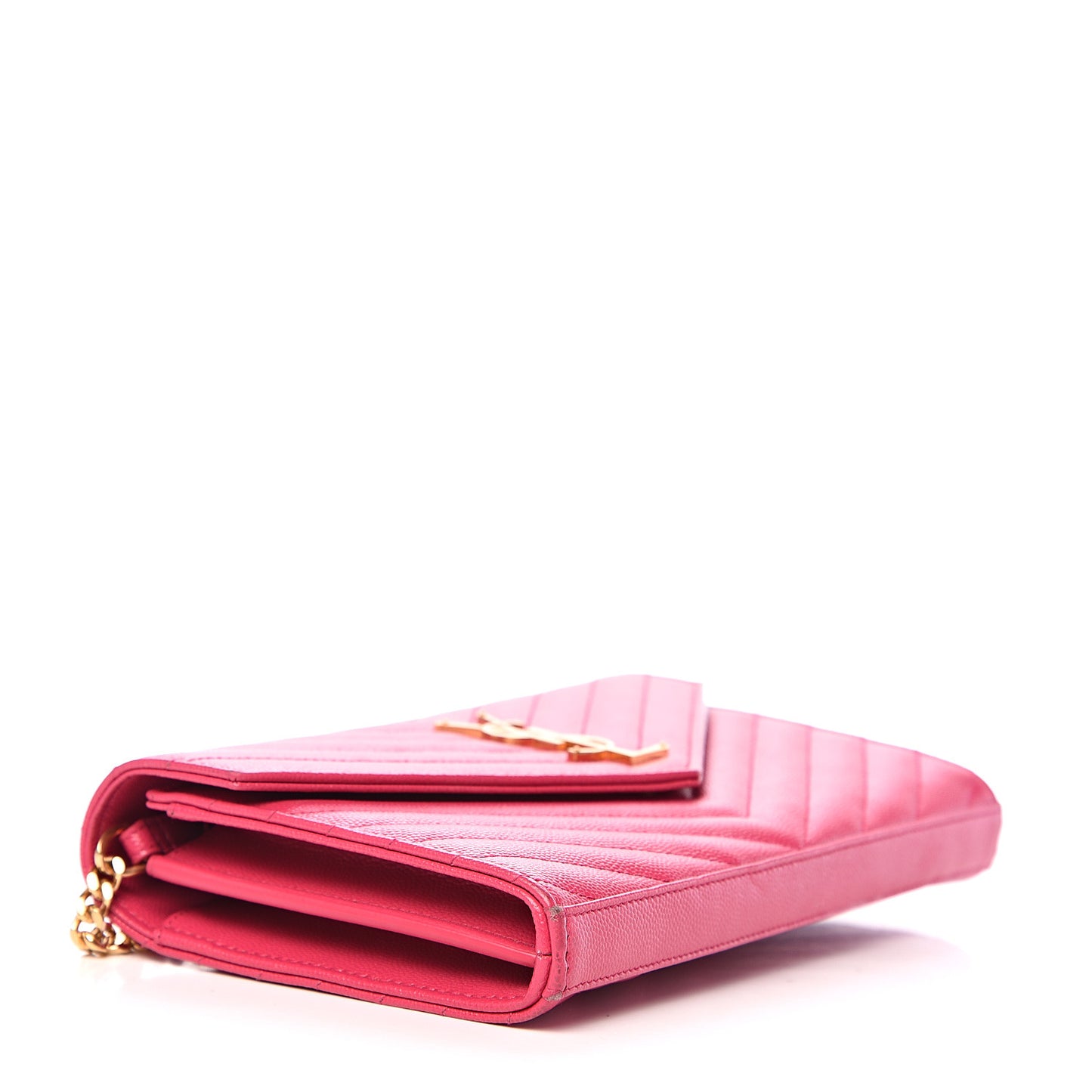 Grain De Poudre Matelasse Chevron Monogram Chain Wallet Rose Clair