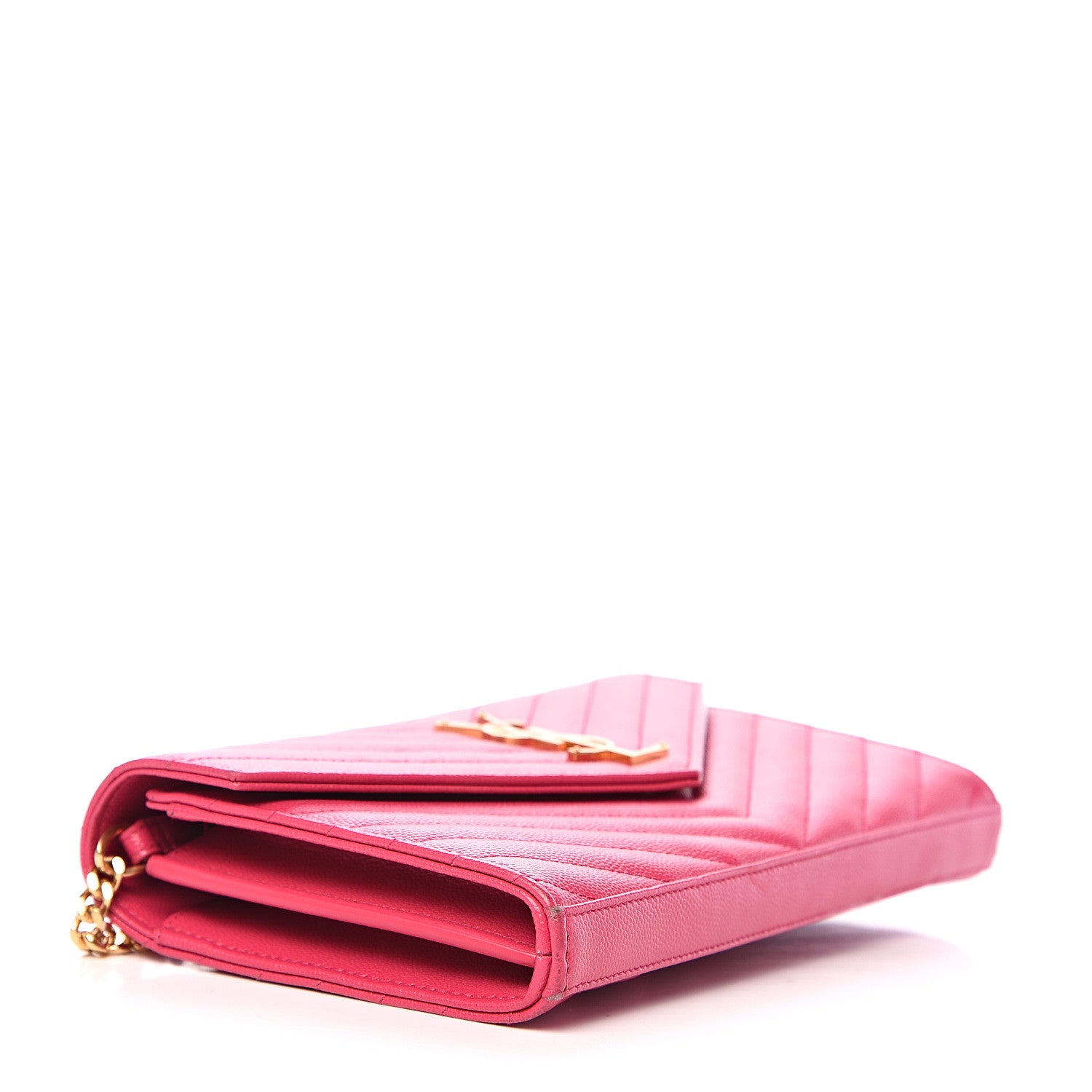 Saint Laurent Grain De Poudre Matelasse Chevron Monogram Chain Wallet Rose Clair 3 of 12