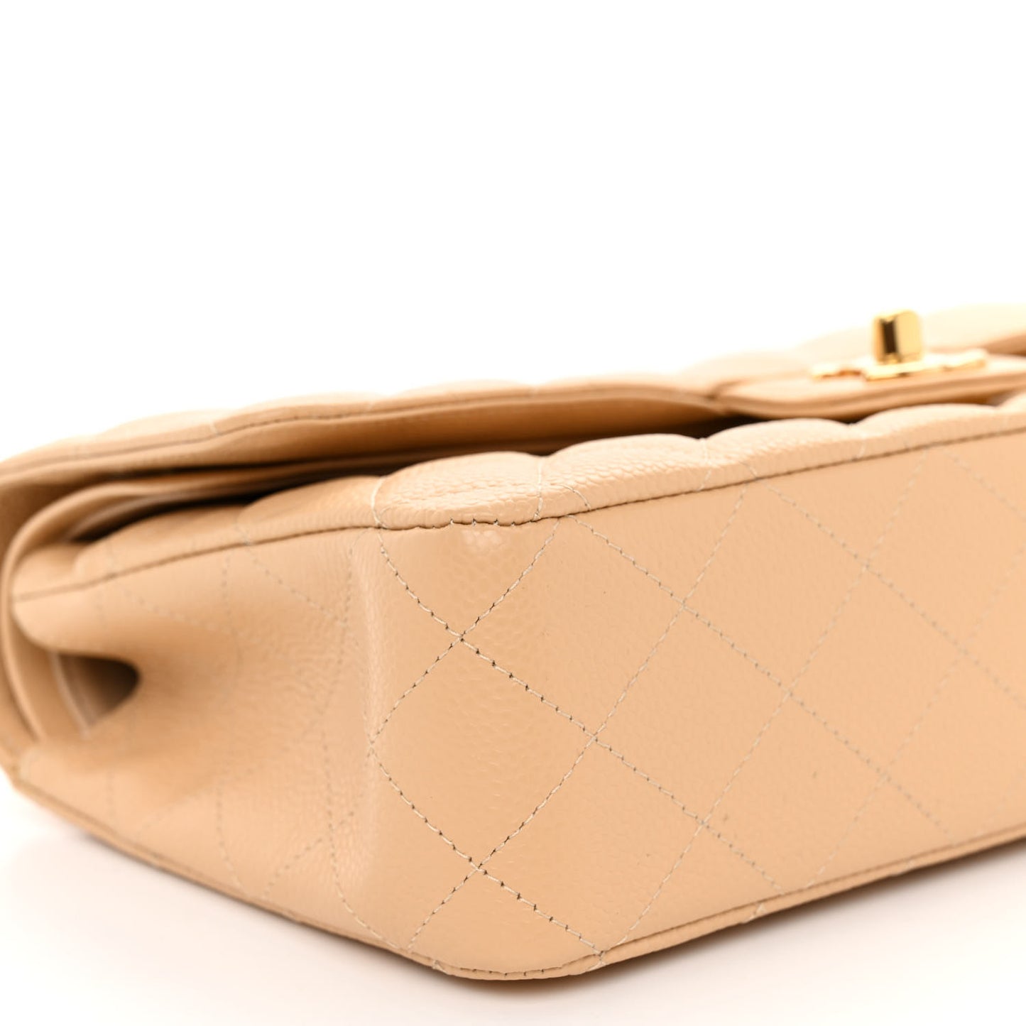 Caviar Quilted Medium Double Flap Beige