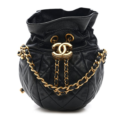 Chanel Shiny Lambskin Quilted Mini Drawstring CC Bucket Bag Black 1 of 10