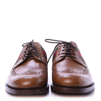 Gucci Calfskin Web Bee Embroidered Mens Lace Up Brogue Wingtip Derby Shoes 9 Cuir 2 of 10