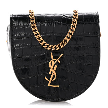 Saint Laurent Patent Crocodile Embossed Monogram Baby Kaia Crossbody Bag Black 1 of 13