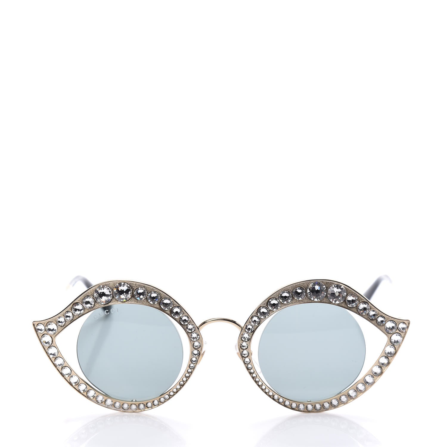 Gucci Metal Crystal Cat Eye Sunglasses GG0046S Gold Grey 2 of 9