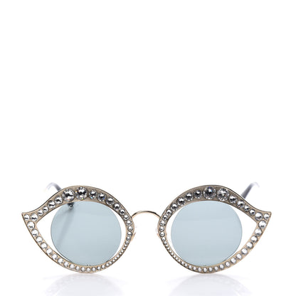 Gucci Metal Crystal Cat Eye Sunglasses GG0046S Gold Grey 2 of 9