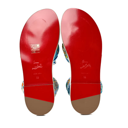 Christian Louboutin Nappa Crepe Satin Spetsos Flat Sandals 38 Bianco Multicolor 5 of 7