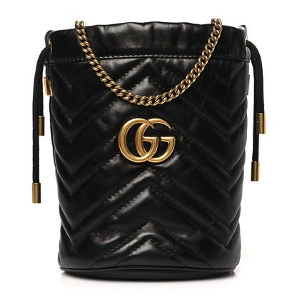 Gucci Calfskin Matelasse Mini GG Marmont 2.0 Bucket Bag Black 1 of 10