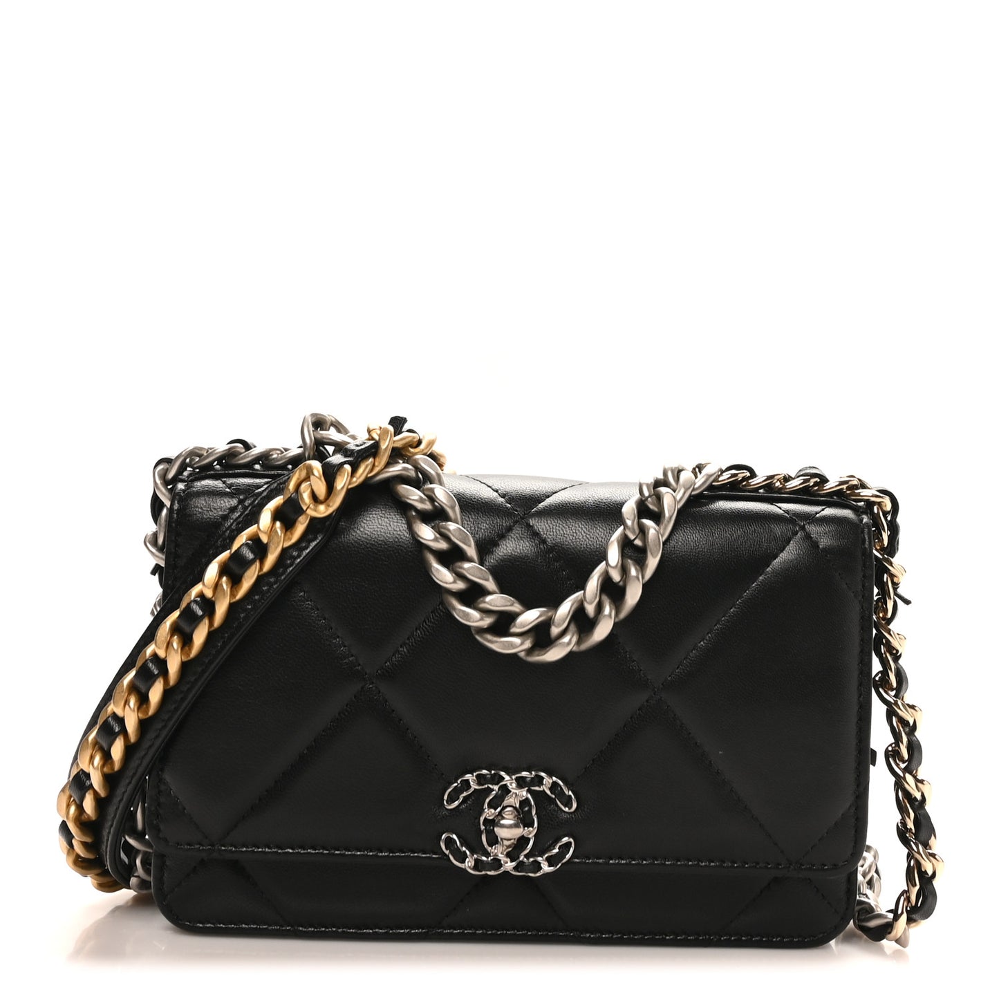 Lambskin Quilted Chanel 19 Wallet On Chain WOC Black
