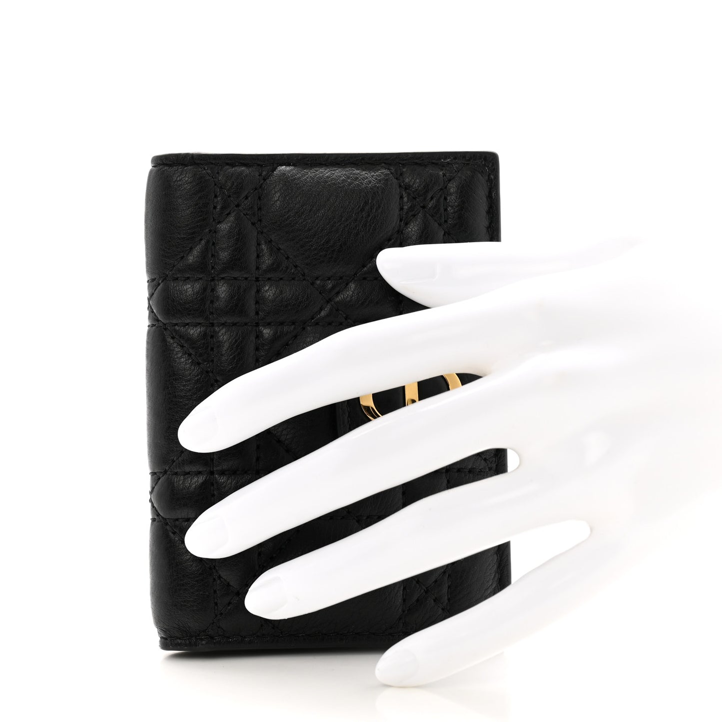 Supple Calfskin Cannage Caro Dandelion Card Holder Black