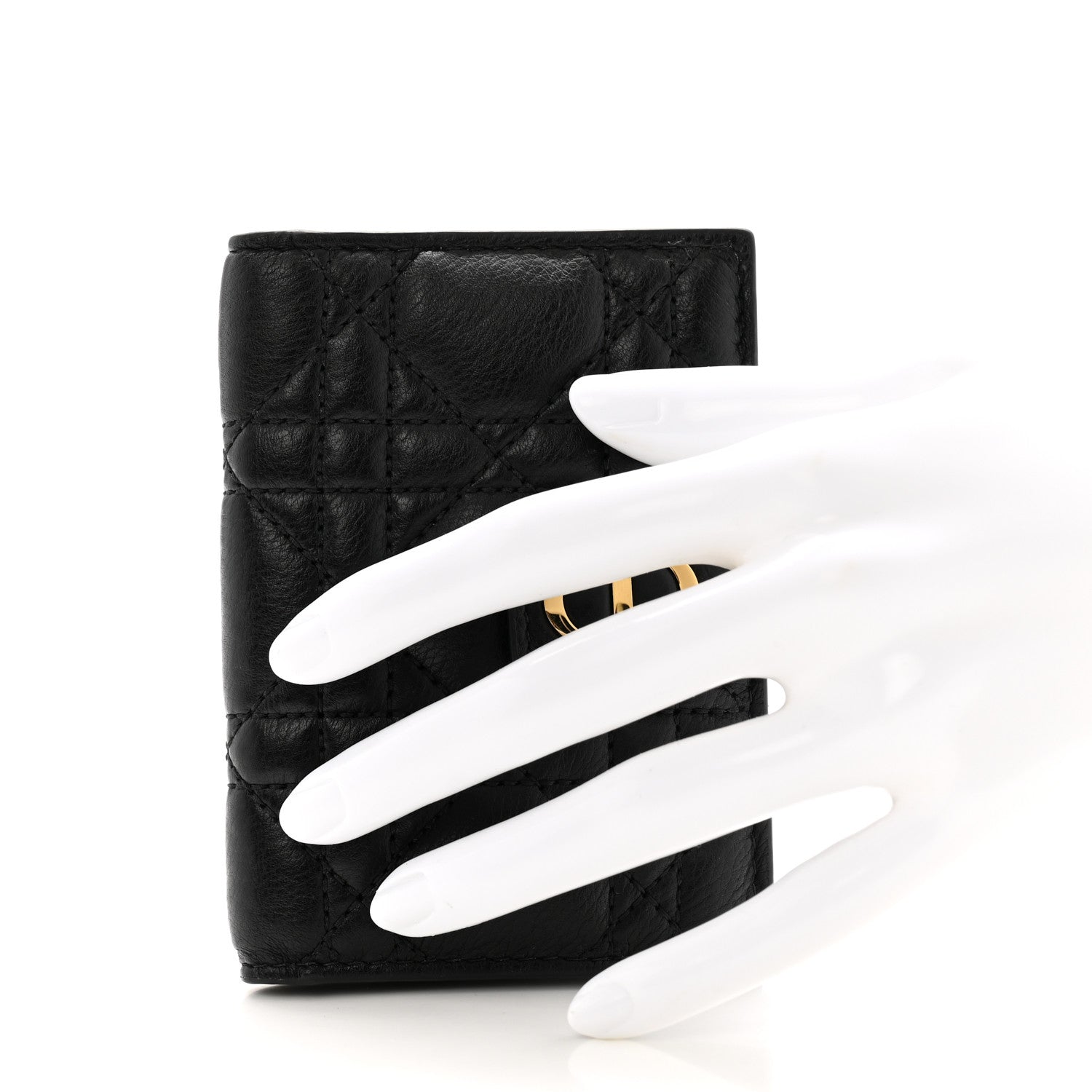 Christian Dior Supple Calfskin Cannage Caro Dandelion Card Holder Black 2 of 9