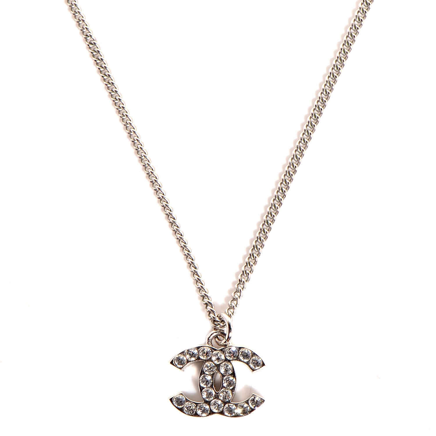 Chanel Crystal CC Timeless Necklace Silver 1 of 5