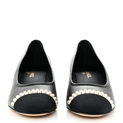 Chanel Lambskin Grosgrain Pearl Cap Toe CC Pumps 37 Black 2 of 9