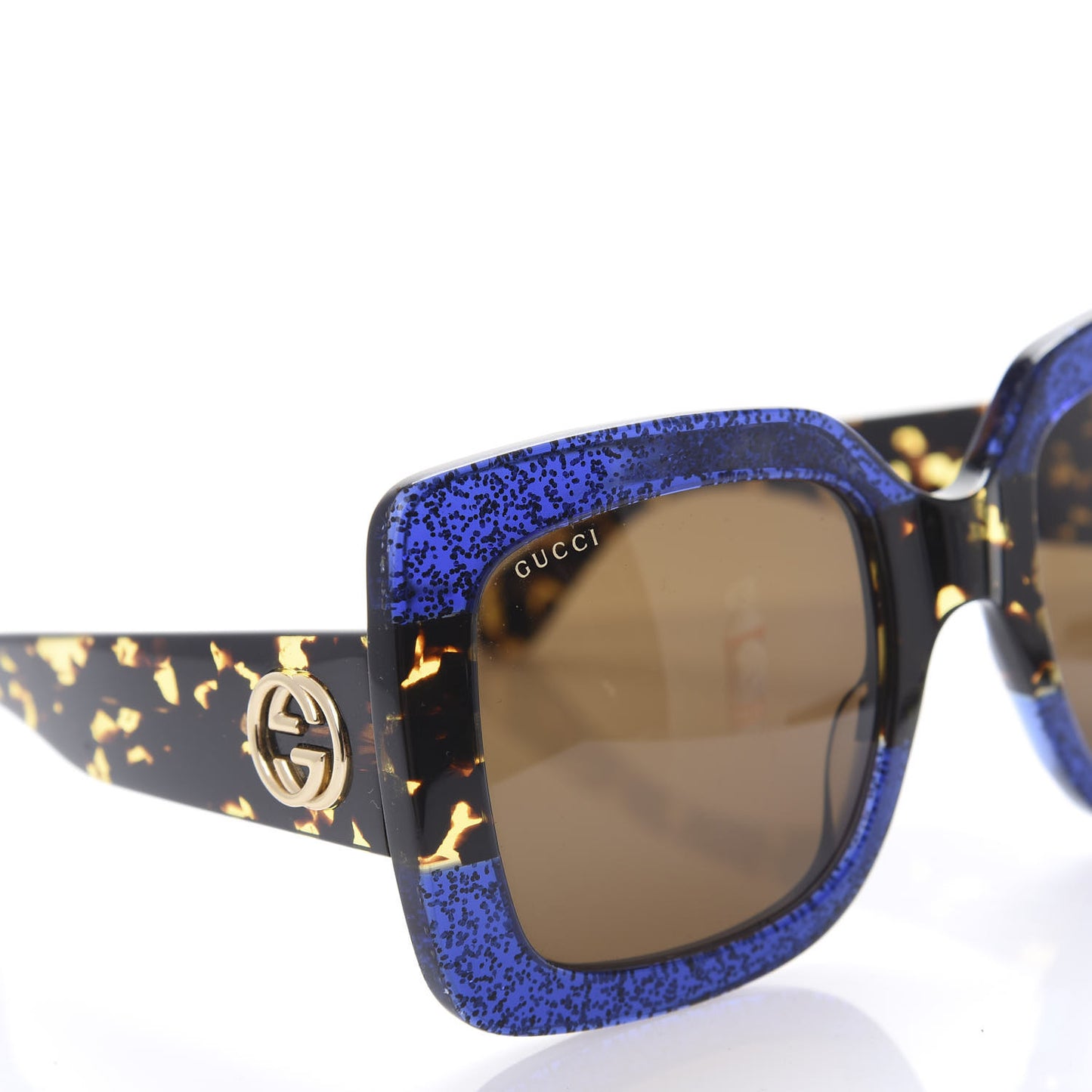 Square Frame GG0083S Sunglasses Glitter Blue Havana Brown
