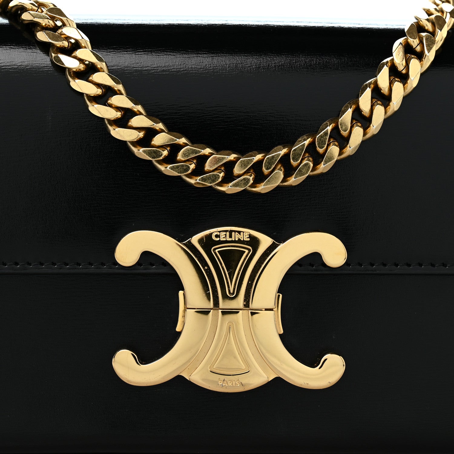 Celine Shiny Calfskin Triomphe Chain Shoulder Bag Black 11 of 12