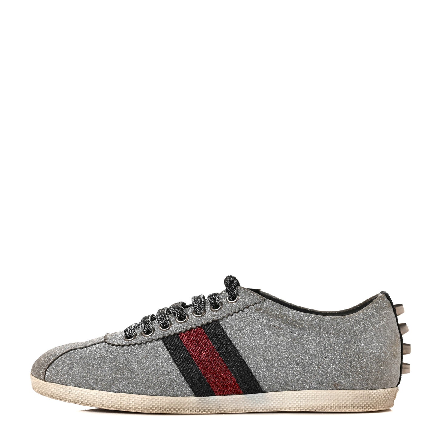 Glitter Fabric Studded Web Womens Sneakers 38.5 Silver