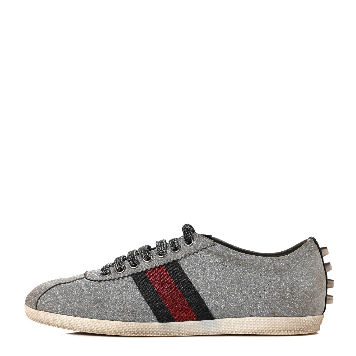 Gucci Glitter Fabric Studded Web Womens Sneakers 38.5 Silver 1 of 8
