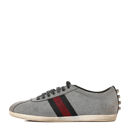 Gucci Glitter Fabric Studded Web Womens Sneakers 38.5 Silver 1 of 8