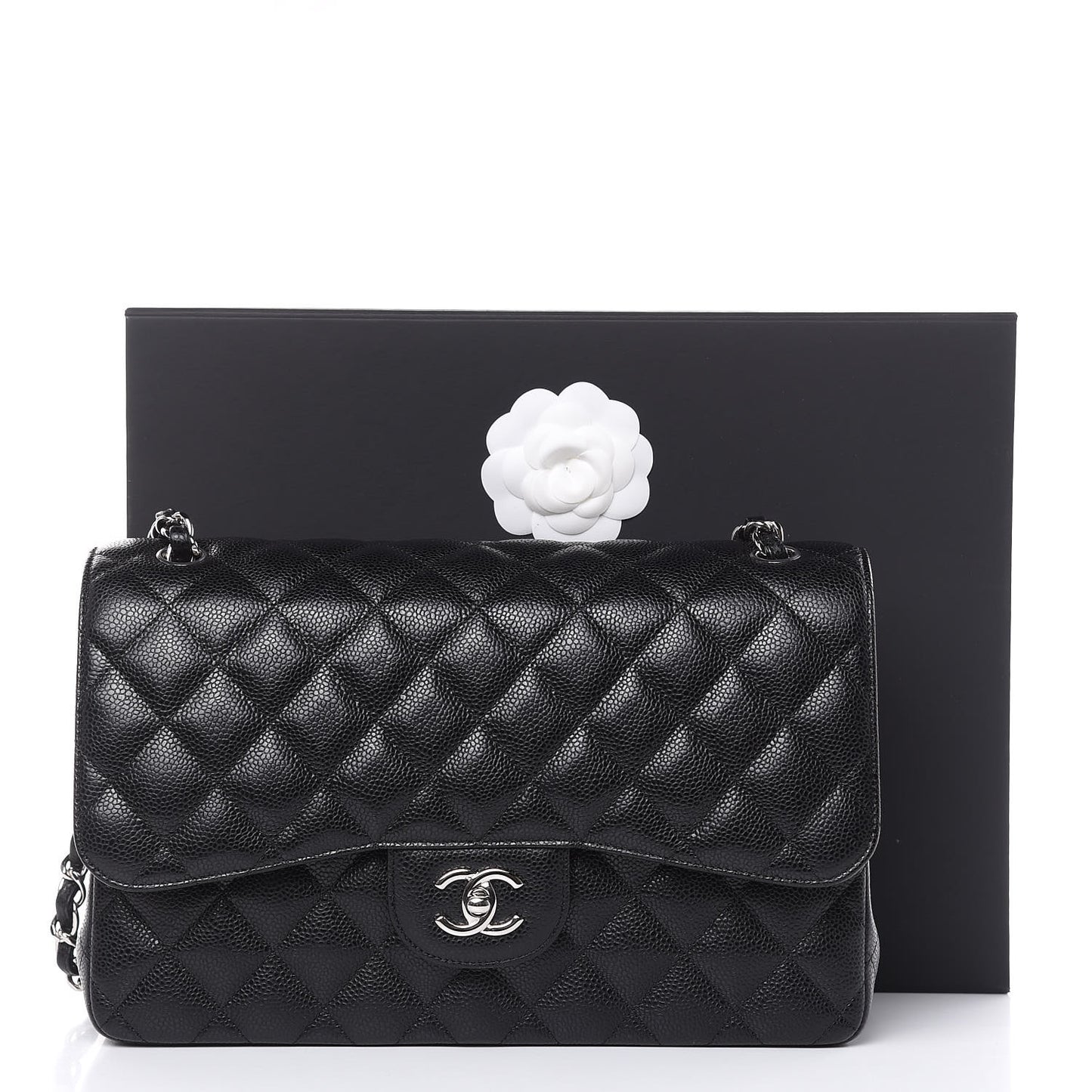 Caviar Quilted Jumbo Double Flap Black