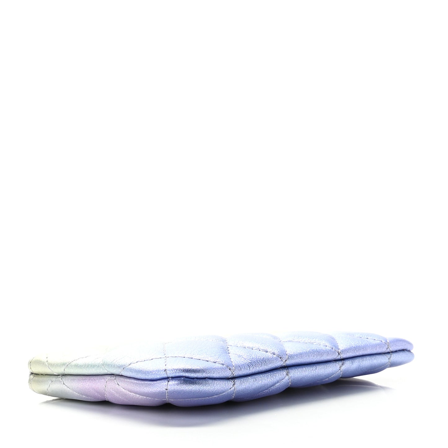 Gradient Metallic Calfskin Quilted Small Cosmetic Pouch Silver Blue Yellow Purple