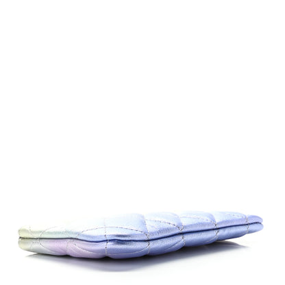 Chanel Gradient Metallic Calfskin Quilted Small Cosmetic Pouch Silver Blue Yellow Purple 4 of 10