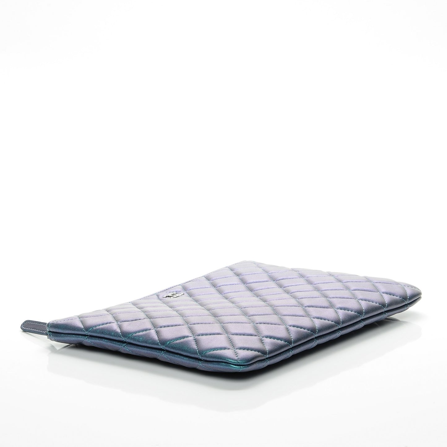 Iridescent Lambskin Quilted Medium Cosmetic Case Turquoise