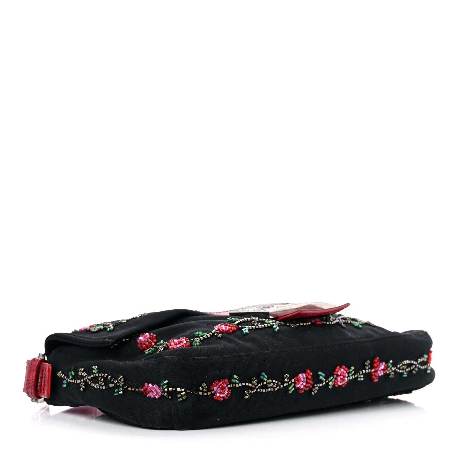 Fendi Satin Lizard Beaded Baguette Black 4 of 12