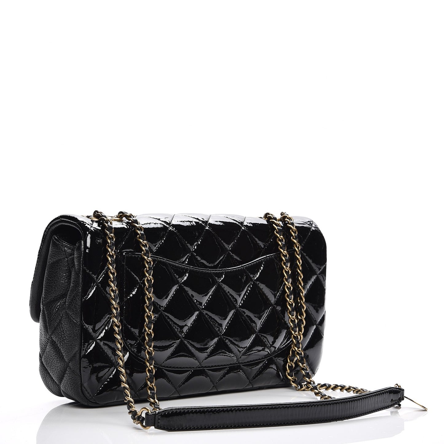 Patent Goatskin Quilted Medium CC Eyelet Flap Black