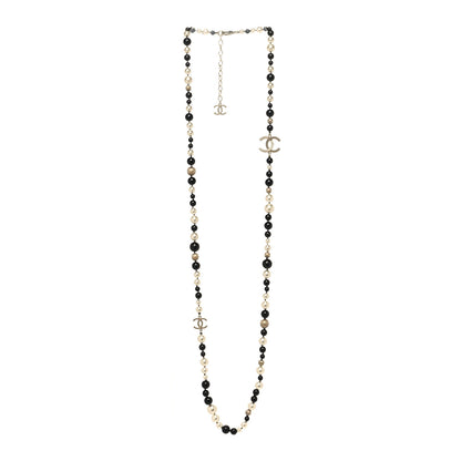 Chanel Metal Pearl Beaded Textured CC Long Necklace Gold Black Gold Black White 3 of 5