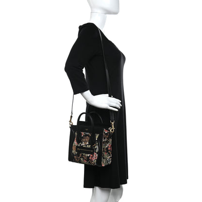 Celine Calfskin Lambskin Canvas Jacquard Floral Nano Luggage Black 2 of 11