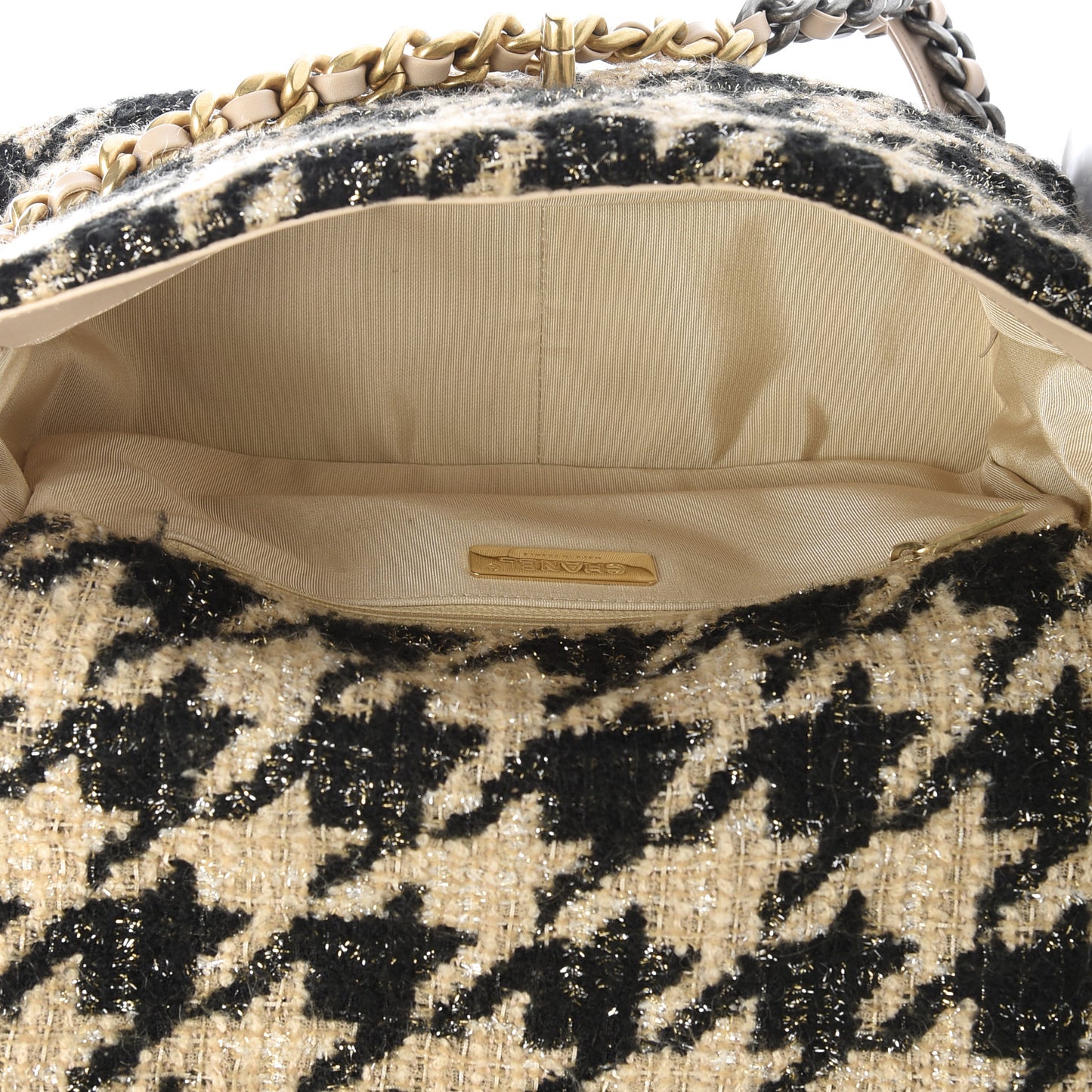 Tweed Large 19 Flap Beige Black