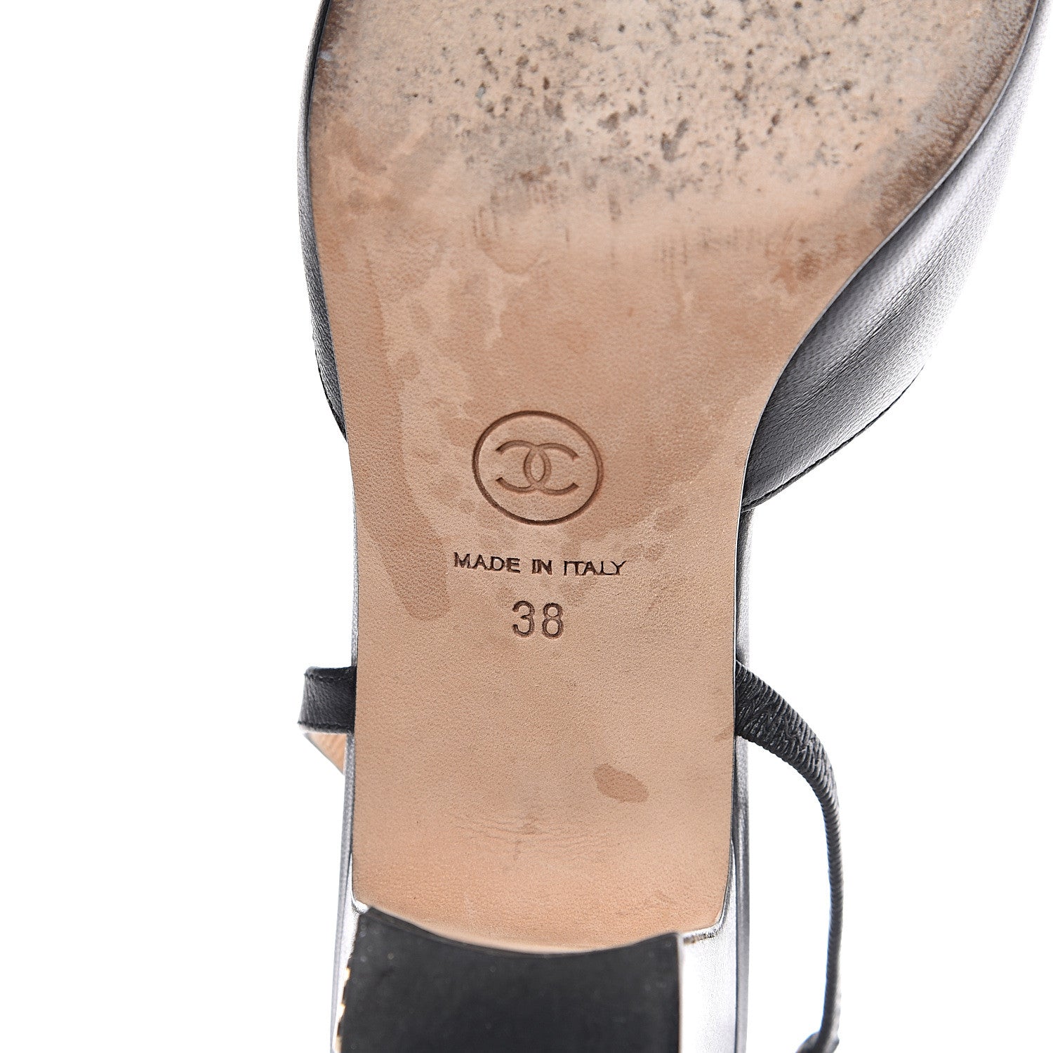 Chanel Goatskin Grosgrain Cap Toe CC Slingback Sandals 38 Black 7 of 10