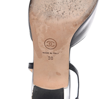 Chanel Goatskin Grosgrain Cap Toe CC Slingback Sandals 38 Black 7 of 10