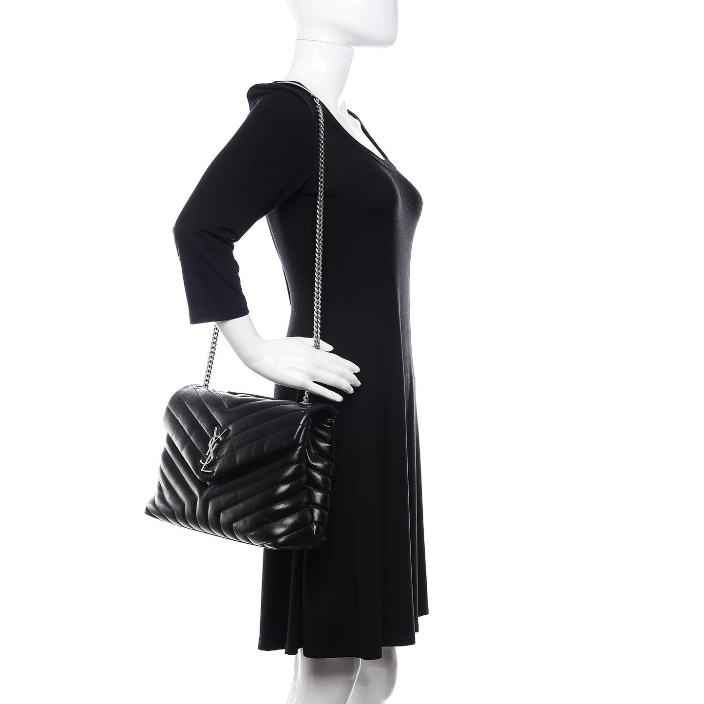 Calfskin Y Quilted Monogram Medium Loulou Chain Satchel Black