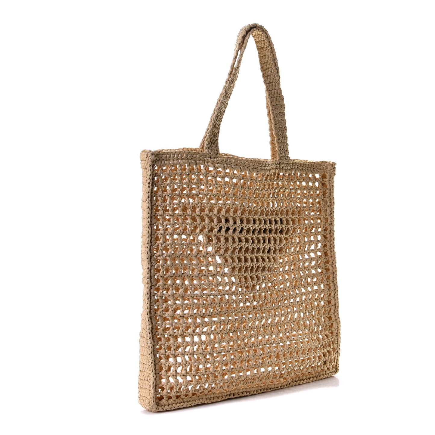 Yarn Raffia Effect Crochet Logo Embroidered Tote Bag Naturale