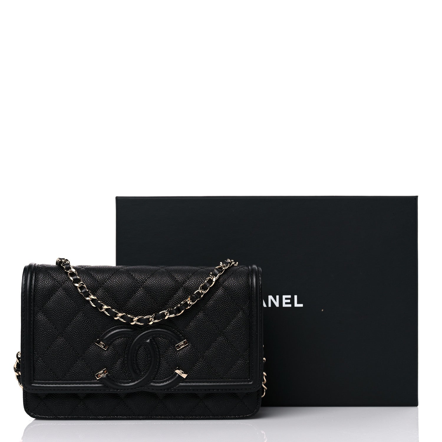 Chanel Caviar Quilted CC Filigree Wallet On Chain WOC Black 11 of 11