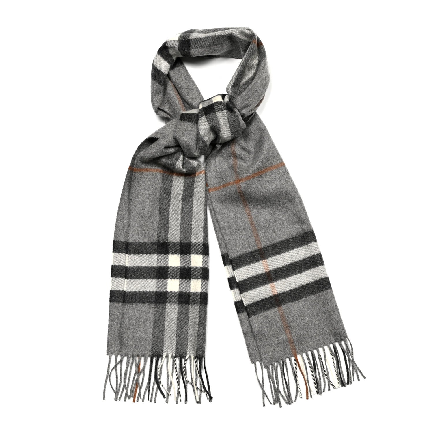 Burberry Cashmere Classic Check Fringe Scarf Grey 2 of 6