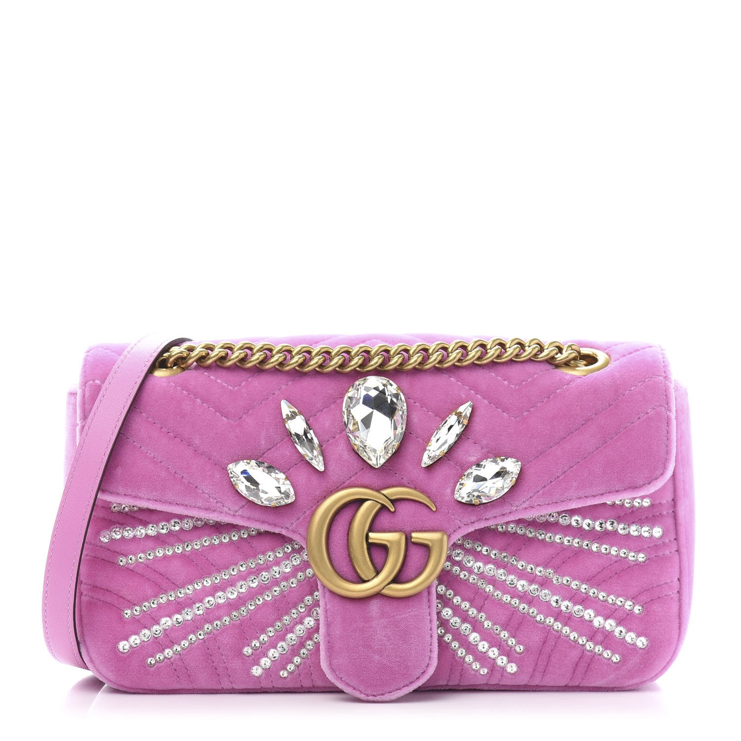 Gucci Velvet Matelasse Marquise Crystals Embroidered Small GG Marmont Shoulder Bag Malva 1 of 11