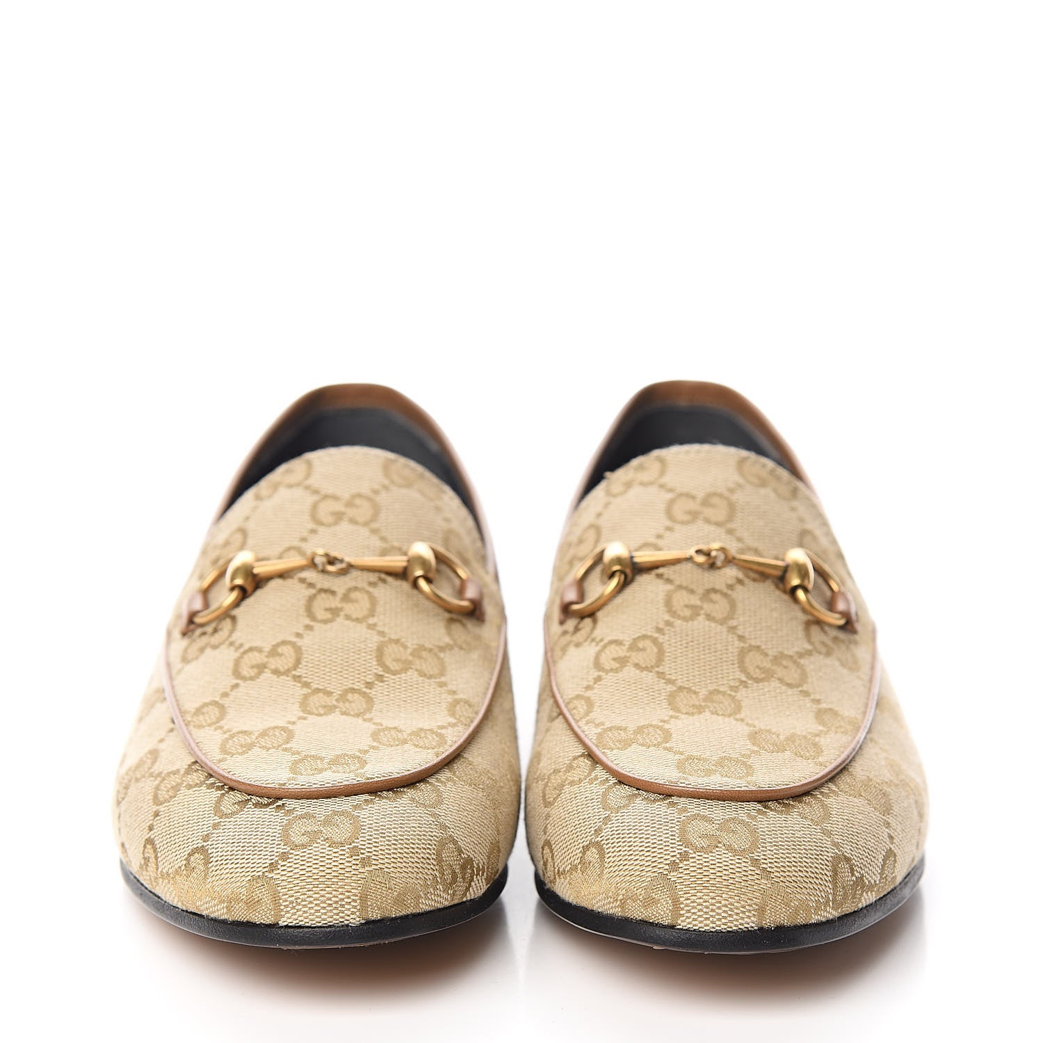 Gucci Canvas GG Monogram Horsebit Womens Jordaan Loafers 38 New Sand Friky Taupe 2 of 8
