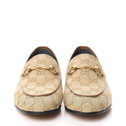 Gucci Canvas GG Monogram Horsebit Womens Jordaan Loafers 38 New Sand Friky Taupe 2 of 8