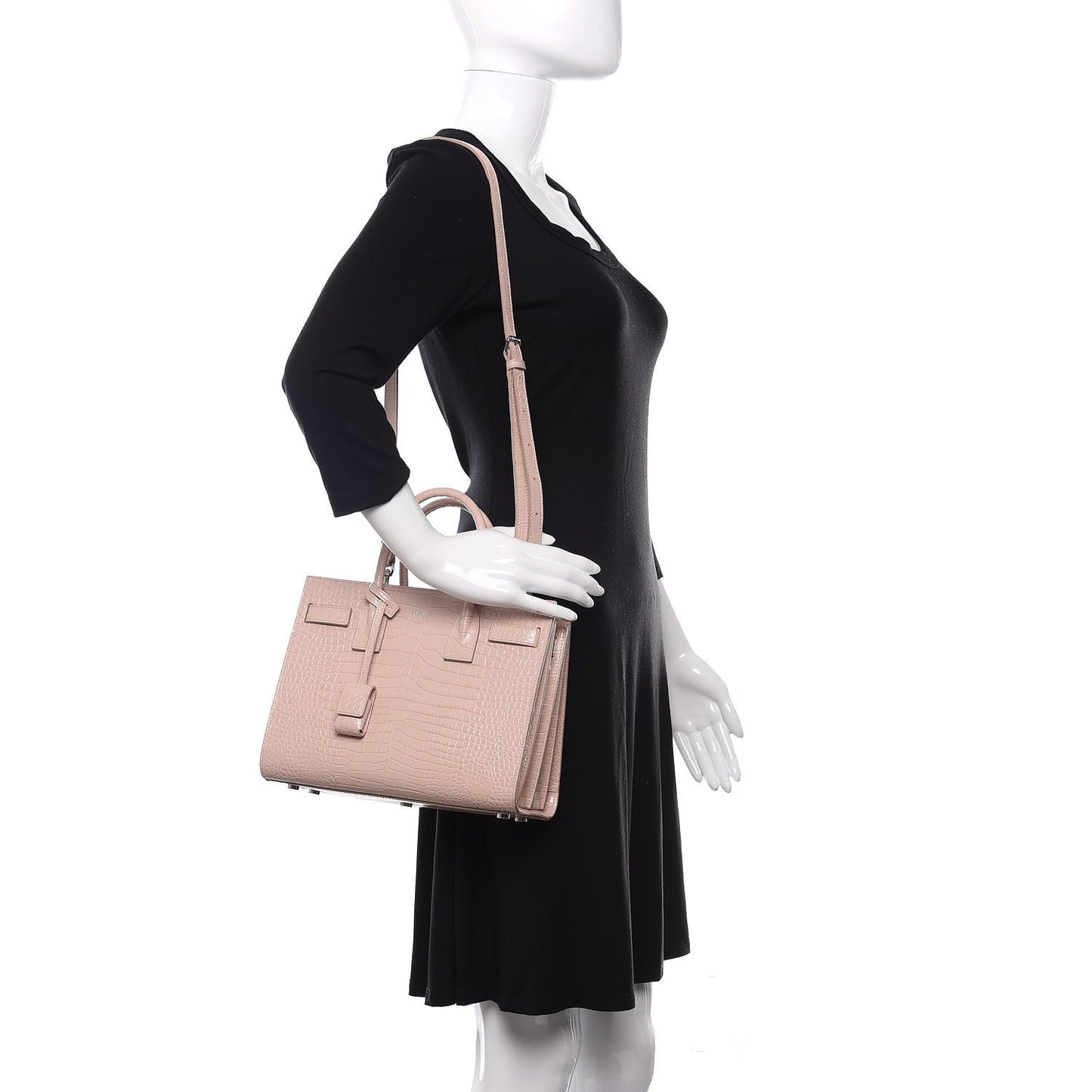 Calfskin Crocodile Embossed Baby Sac De Jour Rose Antic
