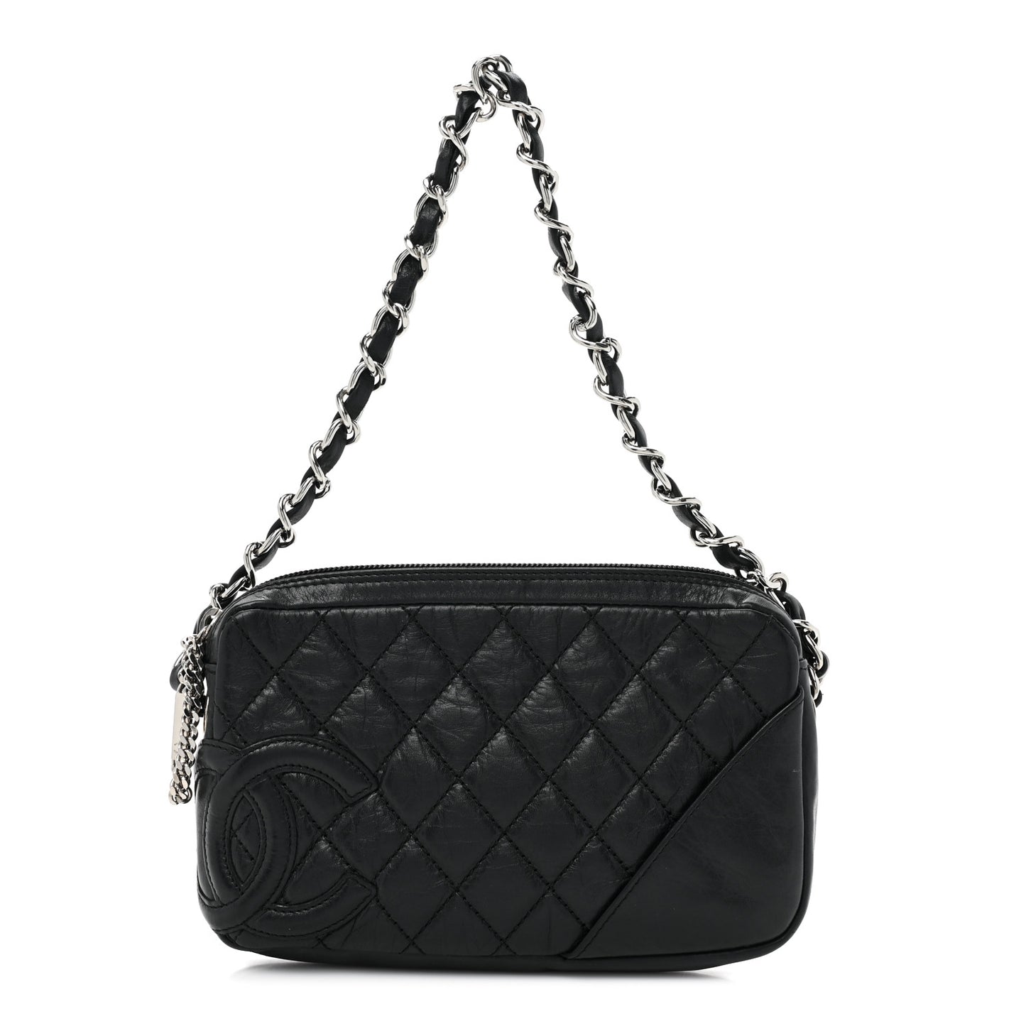 Aged Calfskin Quilted Cambon Pochette Black