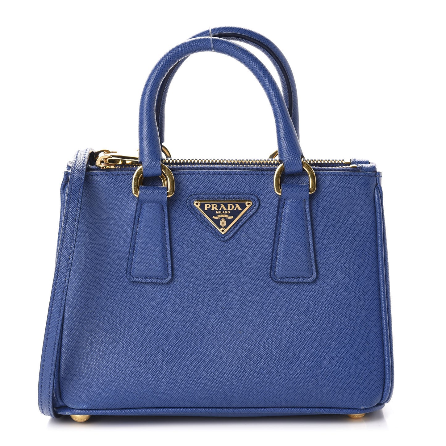 Saffiano Micro Galleria Double Zip Tote Azzurro