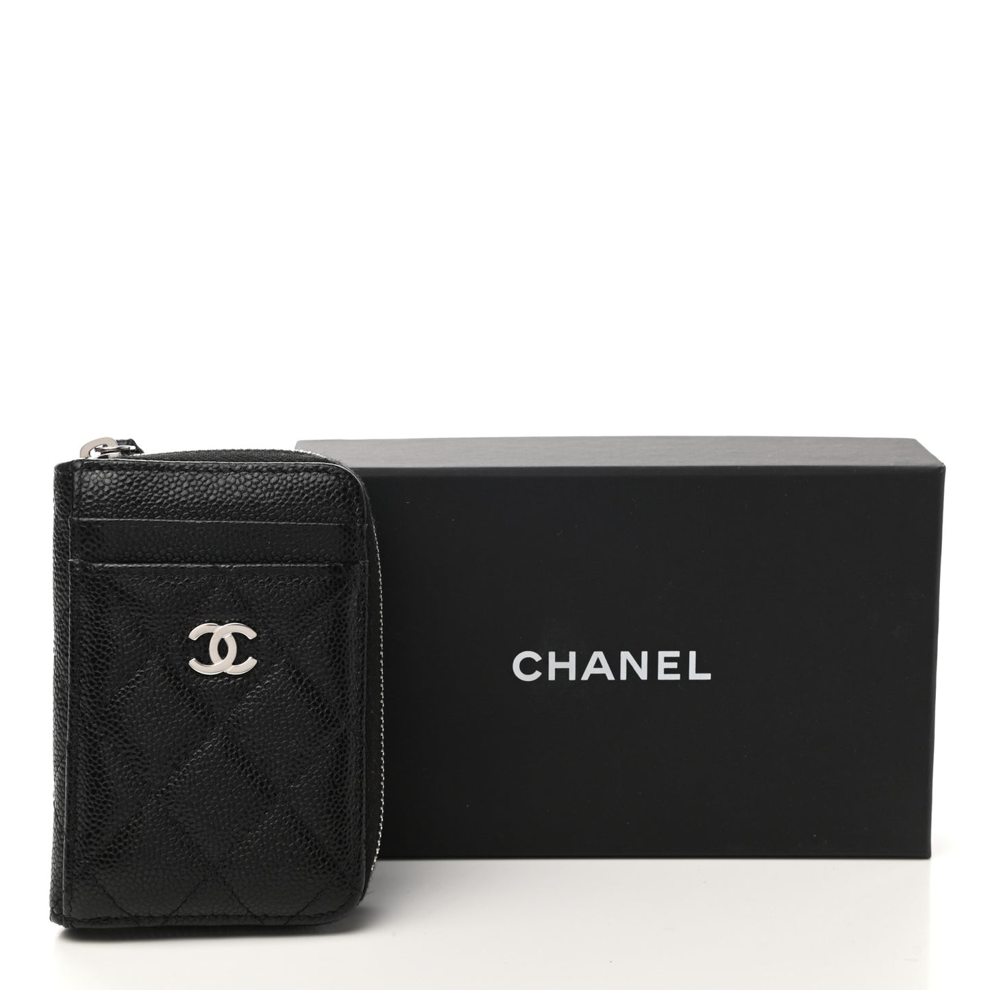 Caviar Quilted Zip Card Holder Black