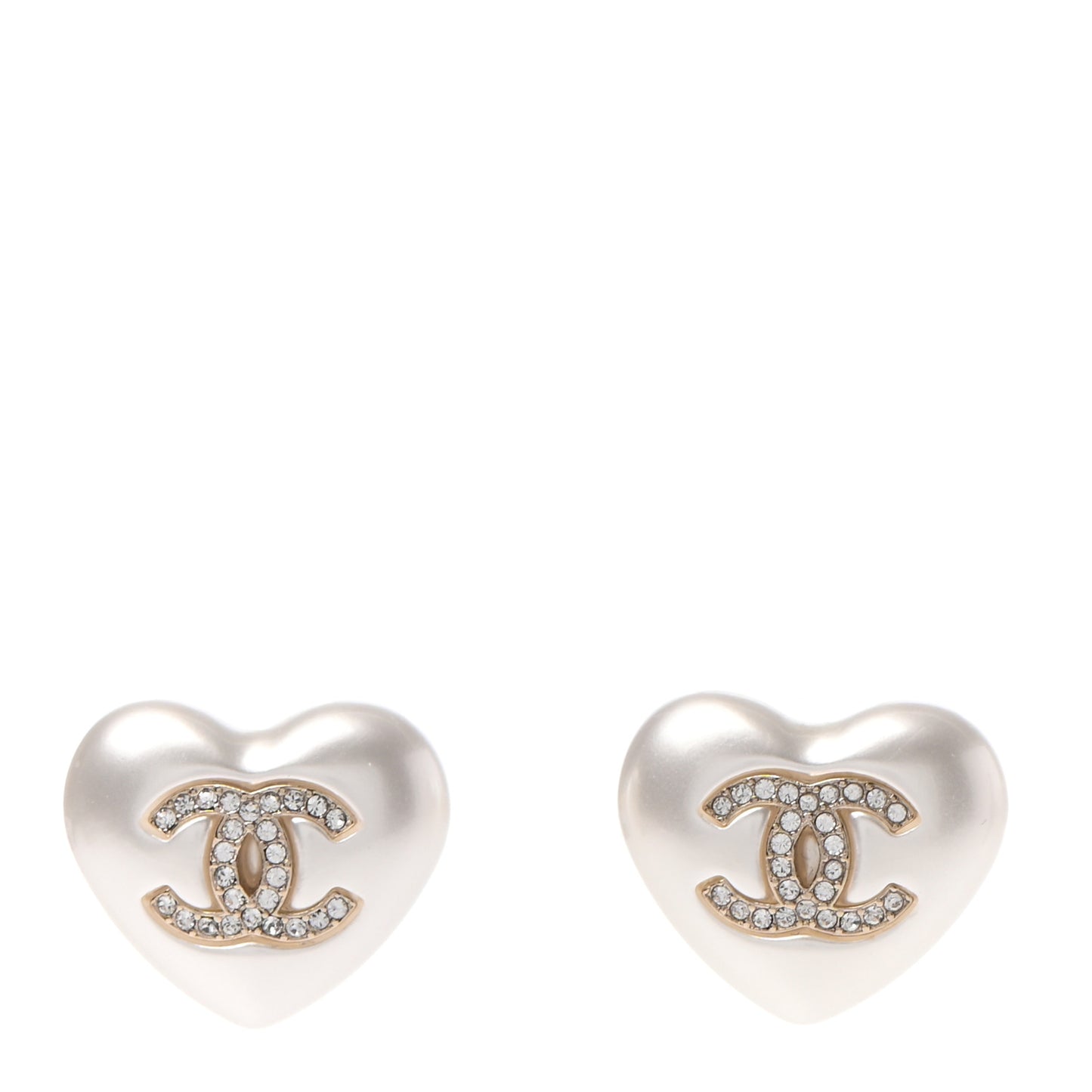 Pearl Crystal CC Heart Earrings Gold