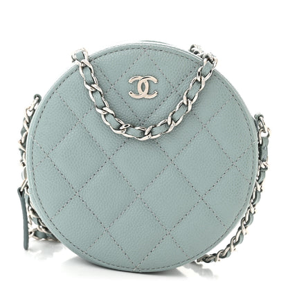 Chanel Caviar Quilted Round Clutch With Chain Light Blue 1 of 10
