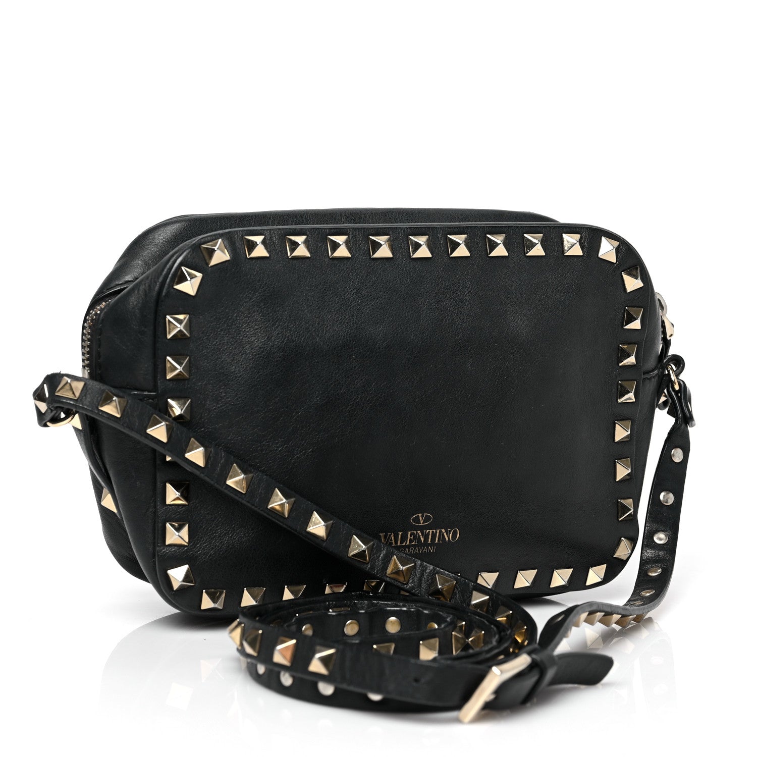 Valentino Garavani Pebbled Calfskin Rockstud Camera Crossbody Bag Black 3 of 8
