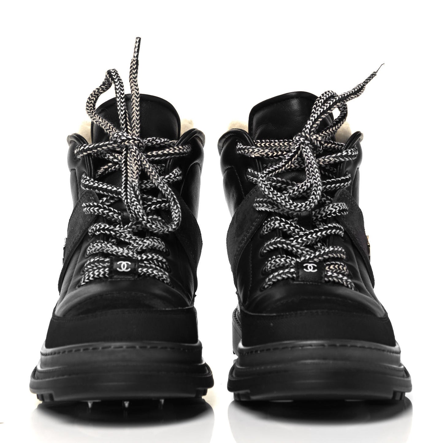 Lambskin Shearling Suede CC High Lace Up Boots 37 Black
