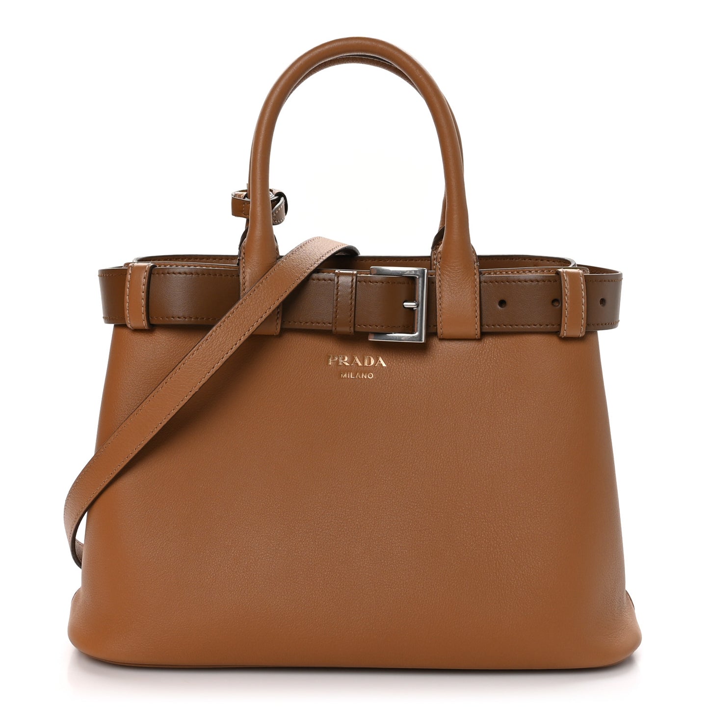 Soft Grained Calfskin Vitello Daino Small Buckle Bag Caramello
