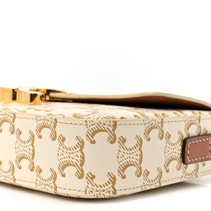 Celine Canvas Calfskin Triomphe Shoulder Bag White 9 of 11