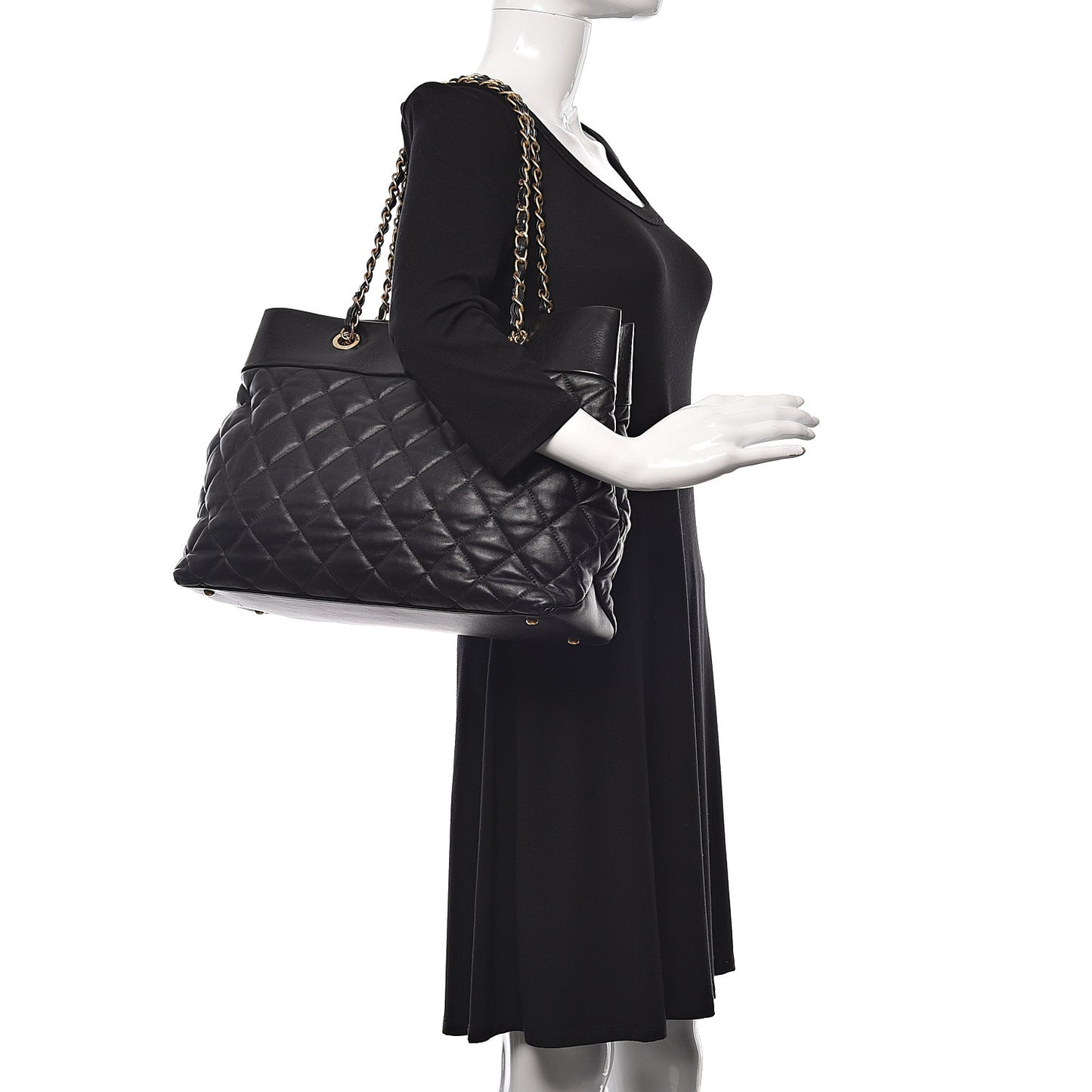 Calfskin Quilted Large Soft Elegance Tote Black